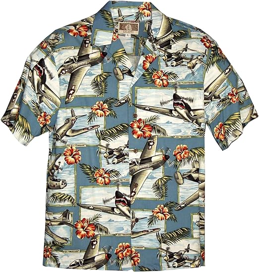 Aloha Shirt World War II Aircraft Blue