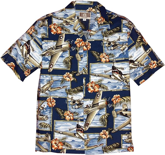 Aloha Shirt World War II Aircraft Navy Color