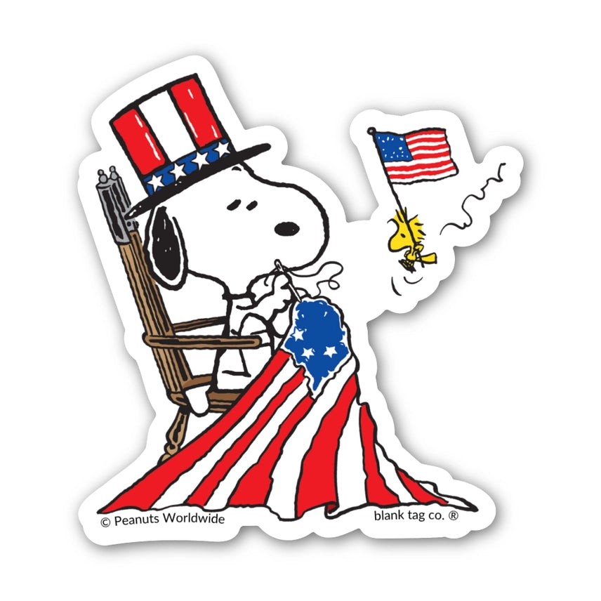 Snoopy and Woodstock Flag Sticker