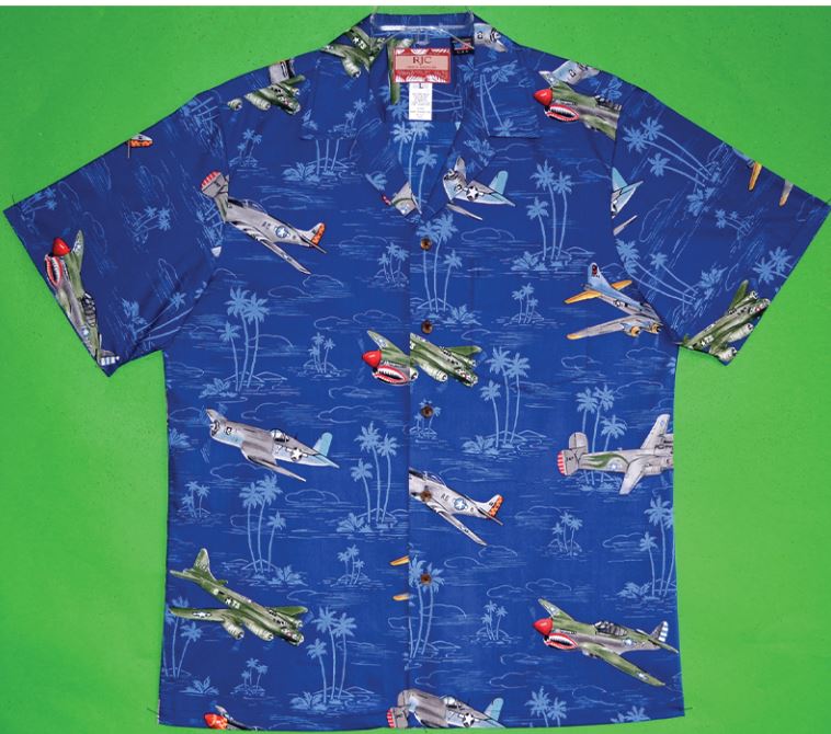 Aloha Shirt WWII Airplanes Navy Blue