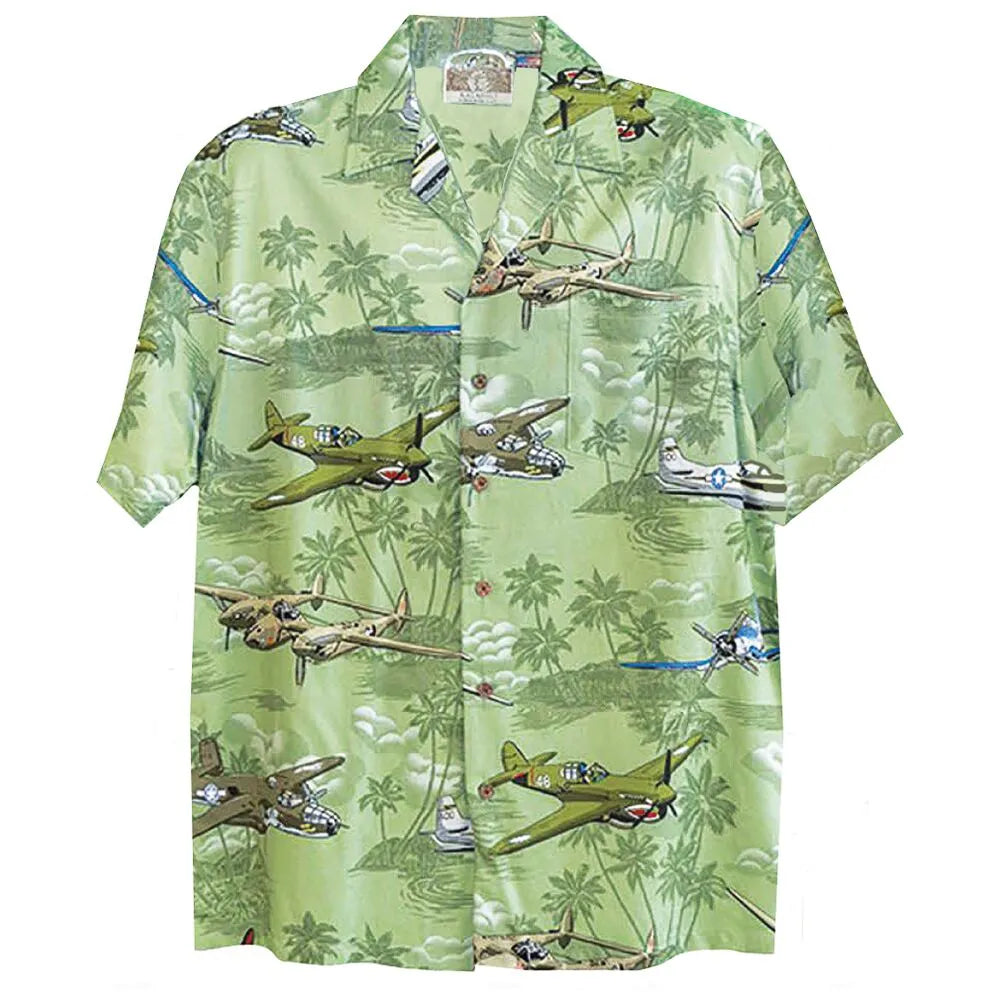 Aloha Shirt World War II Fighter Aircraft Sage