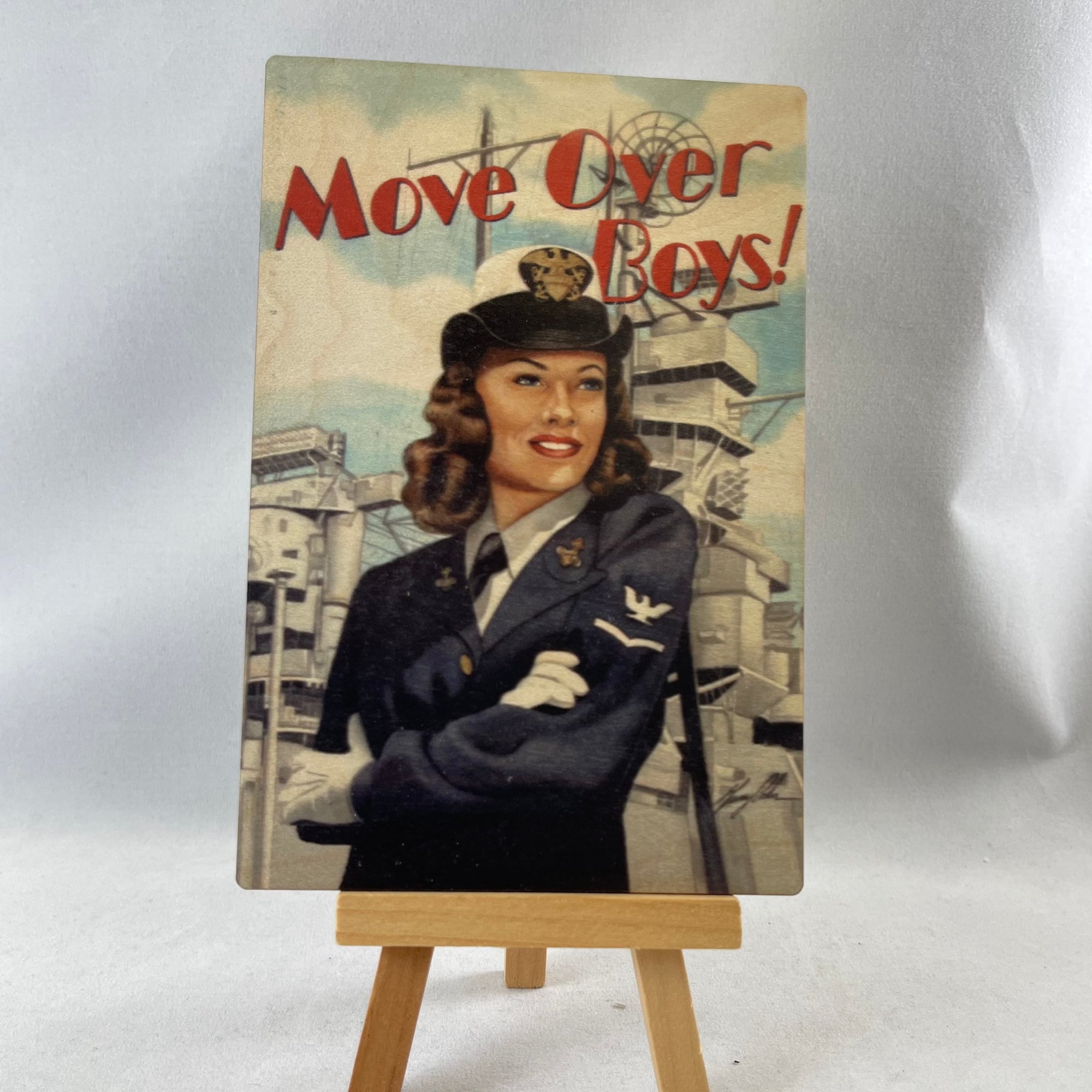 Move Over Boys Navy Wooden Postcard