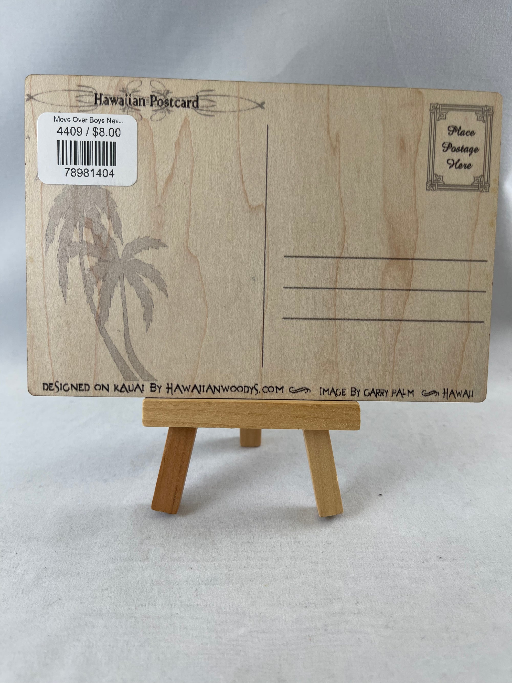 Move Over Boys Navy Wooden Postcard