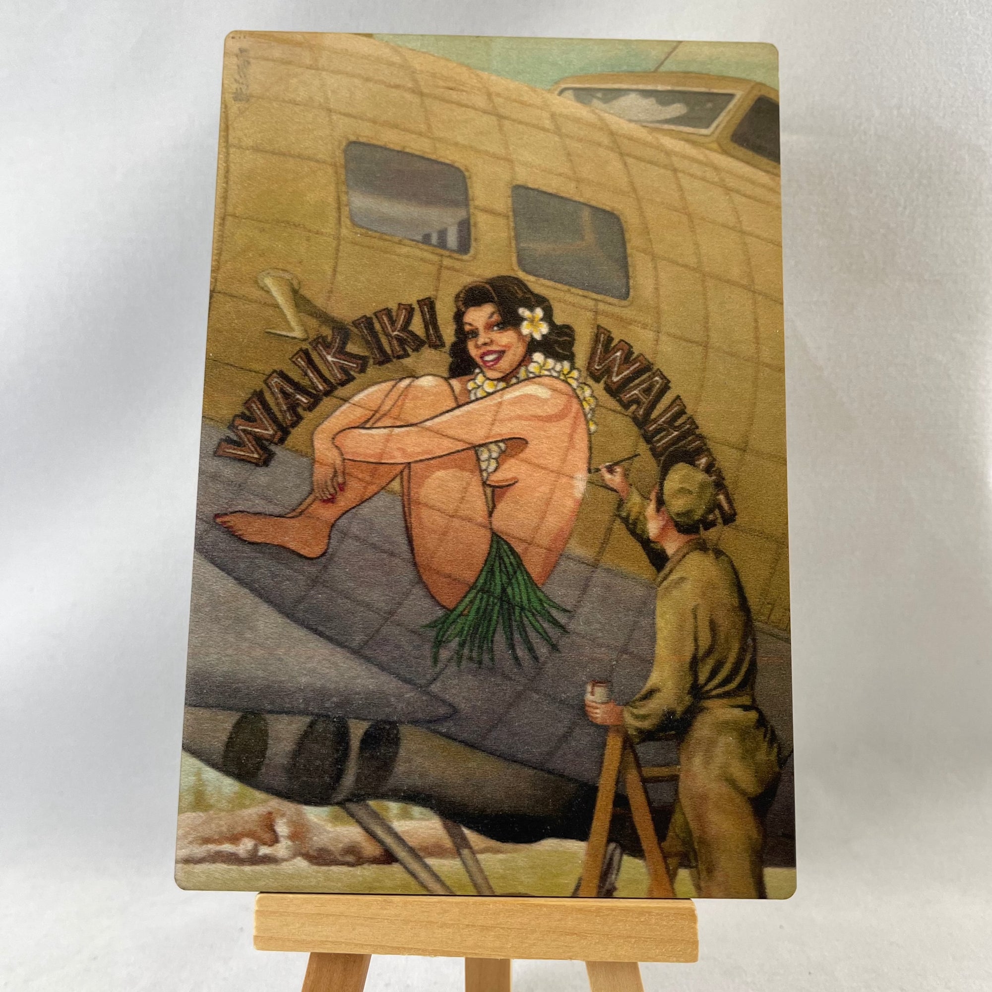 Waikiki Wahine Nose Art Wooden Postcard