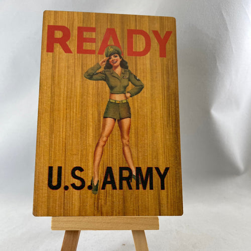 Army Girl Wooden Postcard