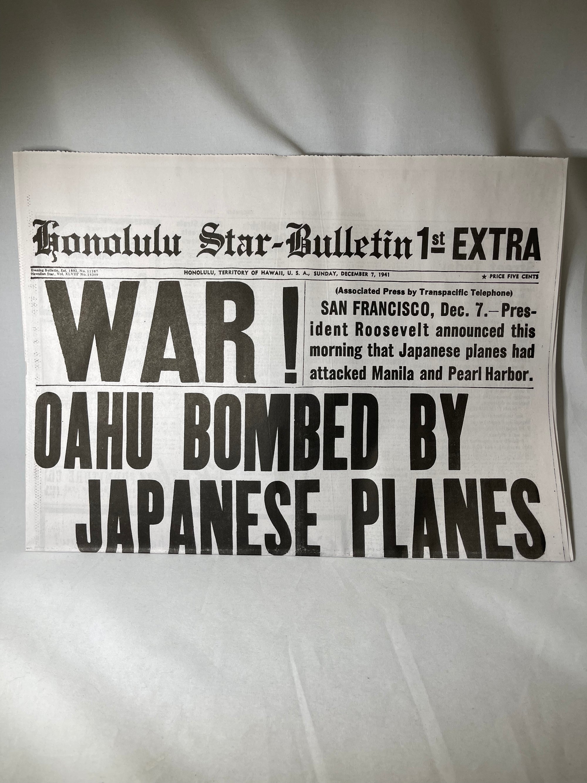 Bombing of Pearl Harbor Newspaper