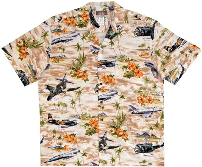 Aloha Shirt Vietnam Aircraft Khaki