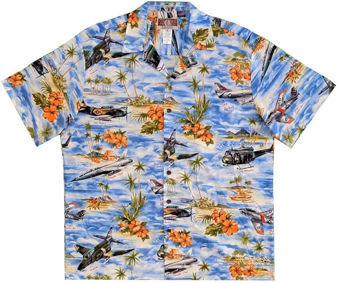 Aloha Shirt Vietnam Aircraft Blue
