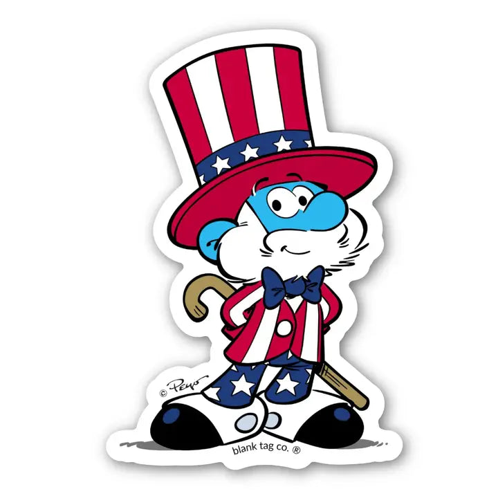 Patriotic Papa Smurf Waterproof Sticker