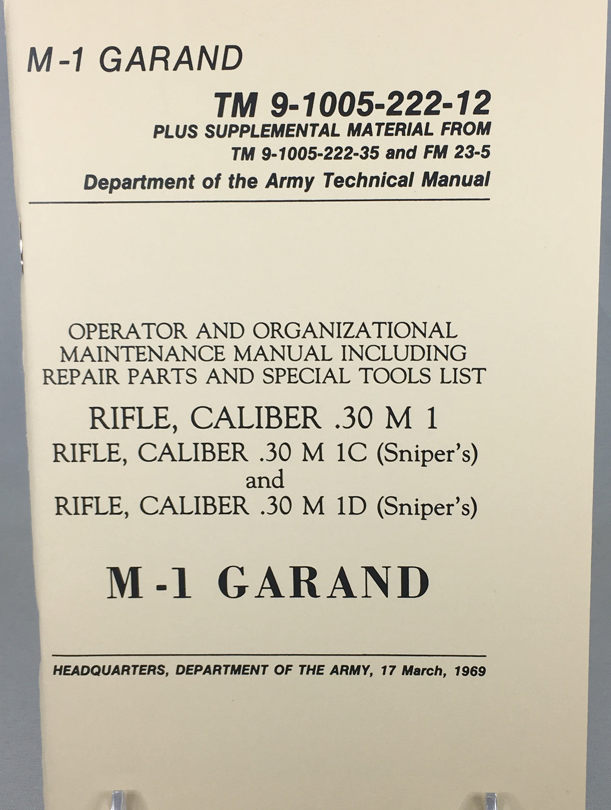 M-1 Garand Rifle - Department of the Army Technical Manual