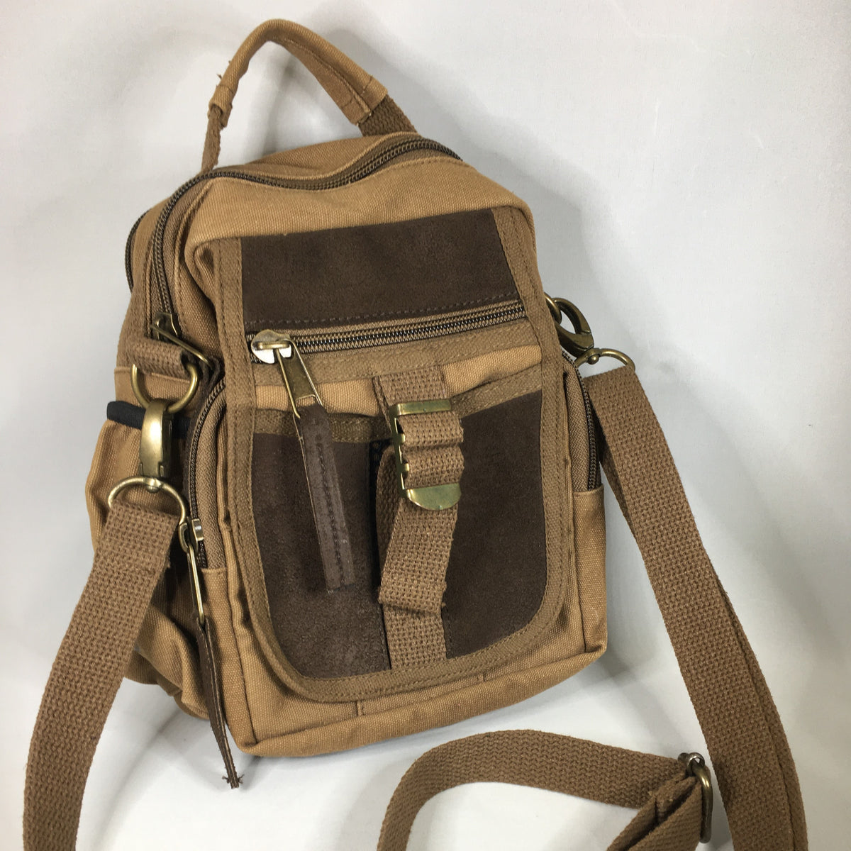 Canvas and Leather Travel Bag - Brown