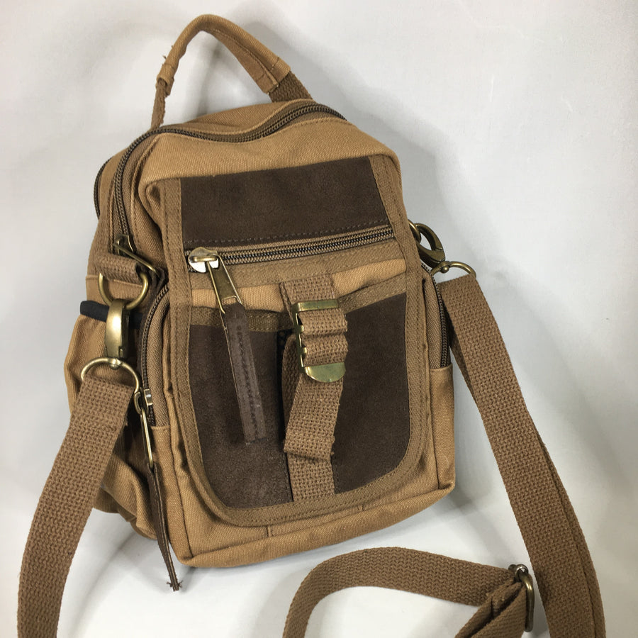 Canvas and Leather Travel Bag - Brown