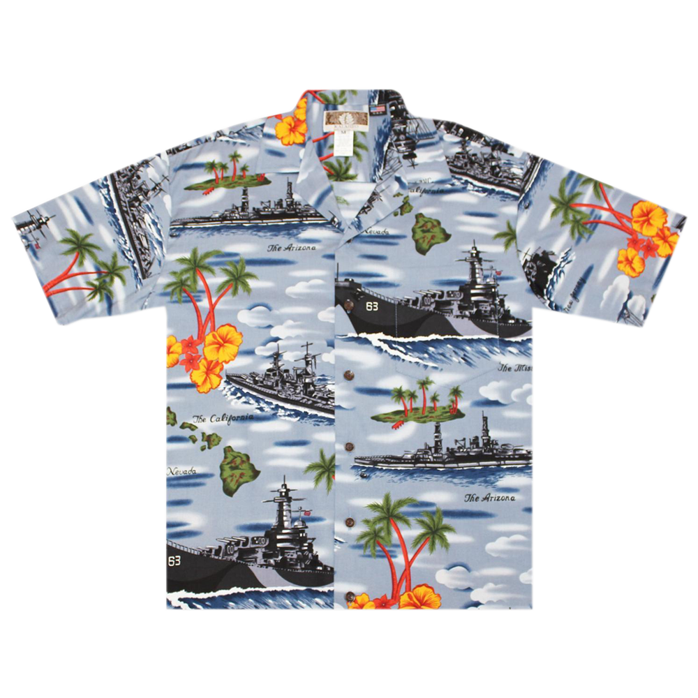 Aloha Shirt World War II Battleships Blue