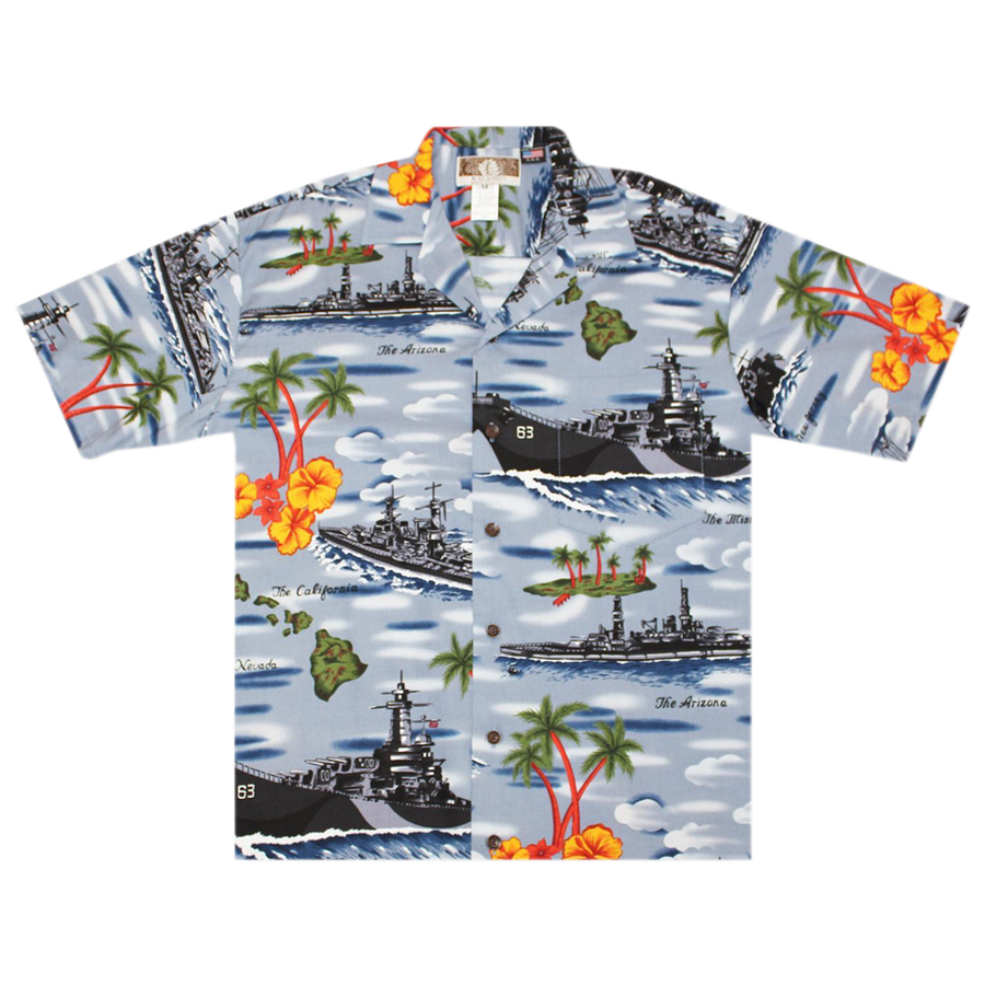 Aloha Shirt World War II Battleships Blue